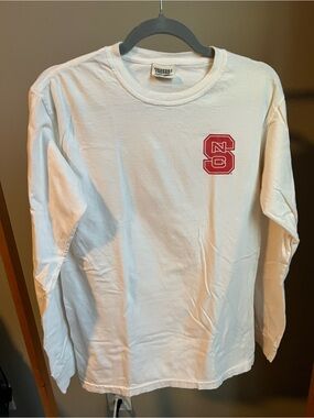 Comfort Colors White Long Sleeve Tee with Red Chest Logo